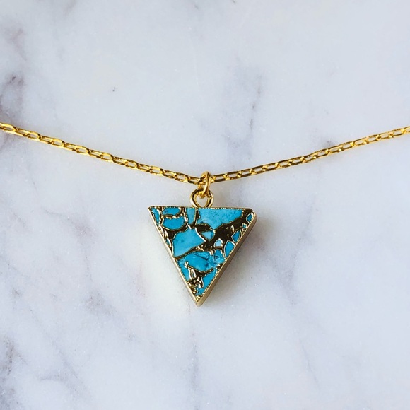 18K Gold Plated Dainty Blue Turquoise Necklace - Picture 1 of 8